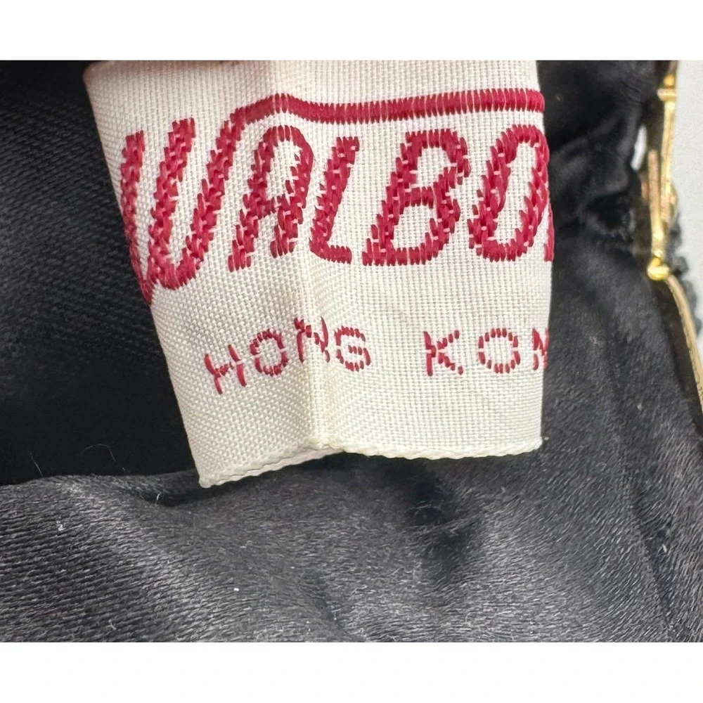 Walborg Vintage Black Beaded Shell Clutch Evening Bag Gold Chain Strap Hong Kong